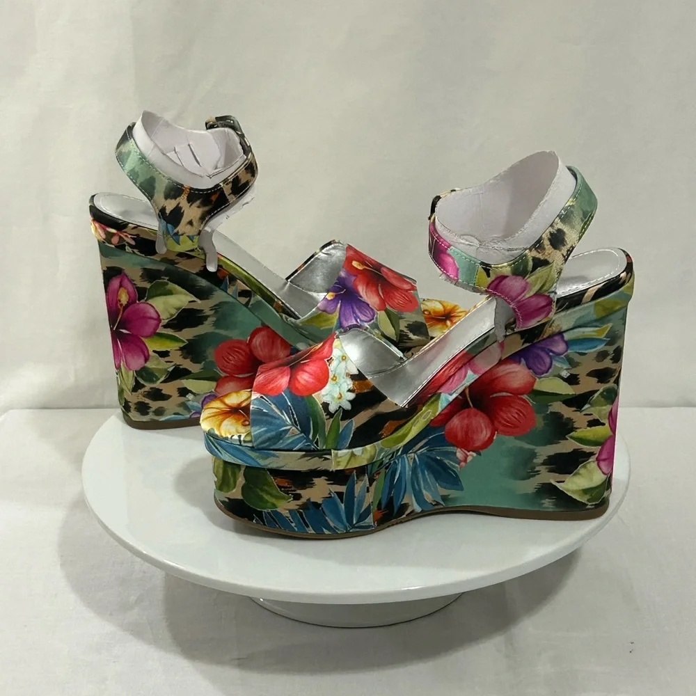 Women’s Floral Leopard Platform Sandals - Multicolor